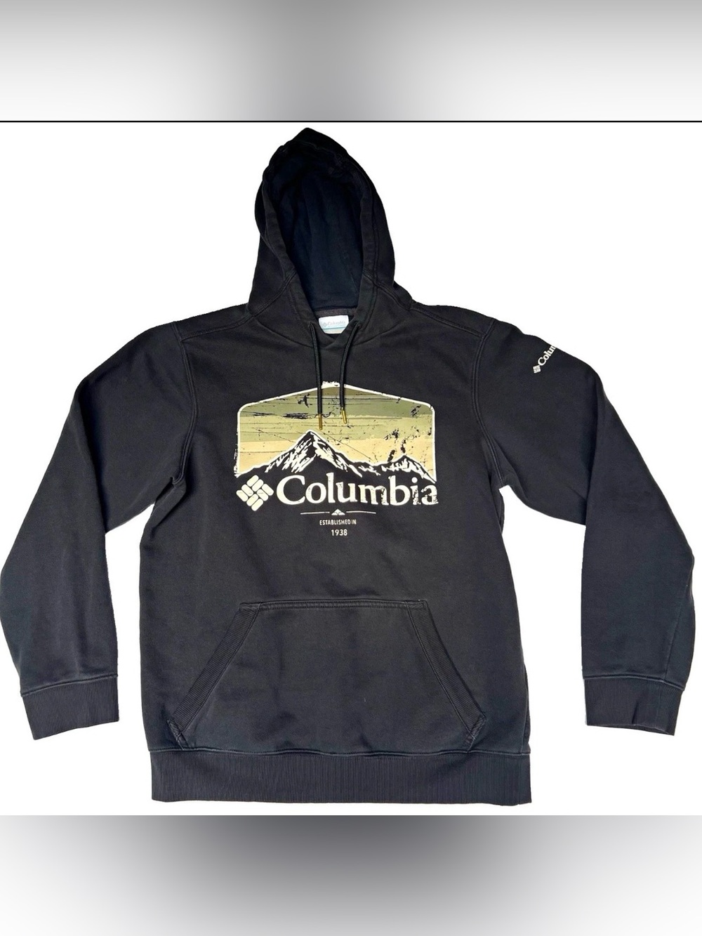 Columbia Hoodie Mens S Black Trek Graphic Mountain Pullover Sweatshirt